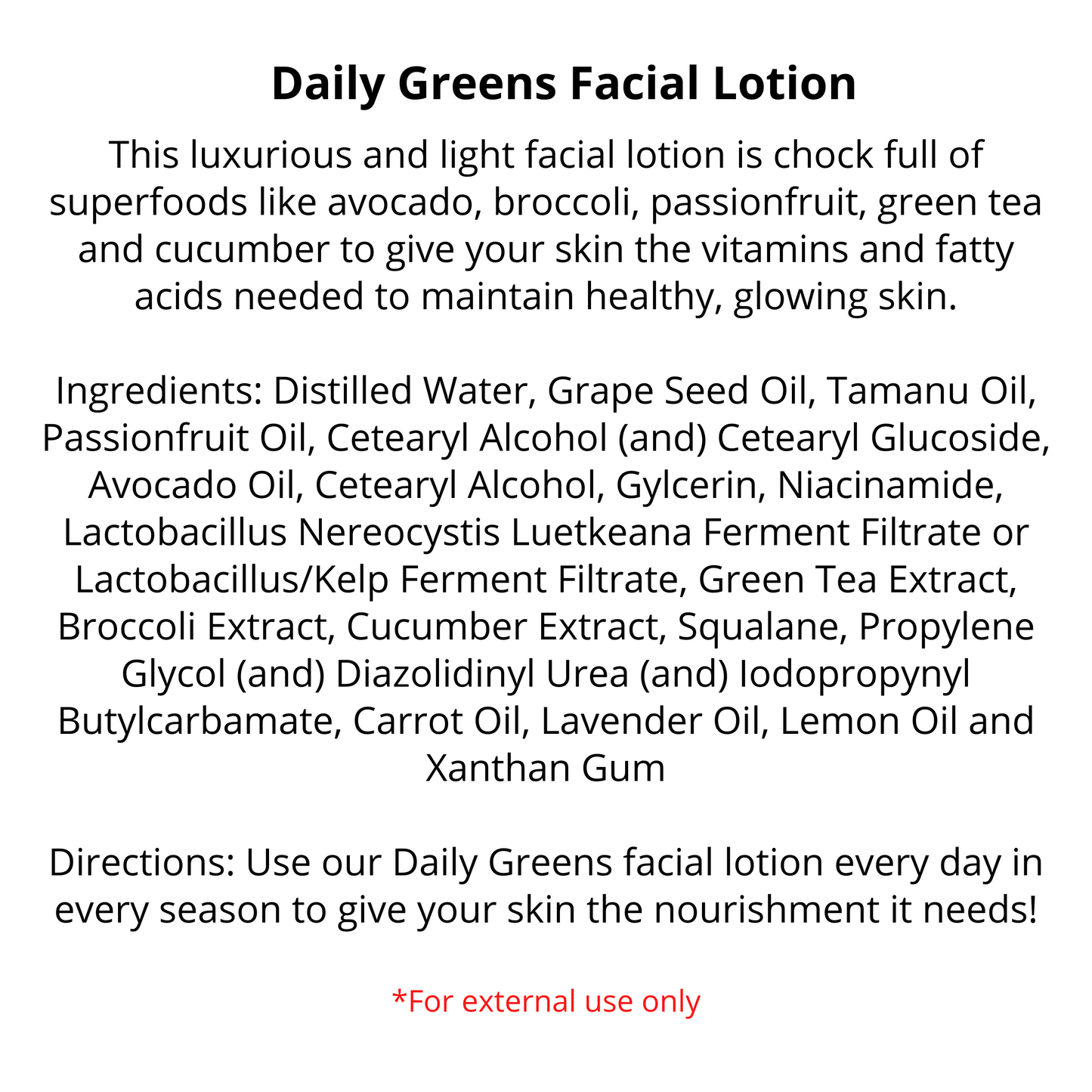 Bulk - Daily Greens Facial Lotion